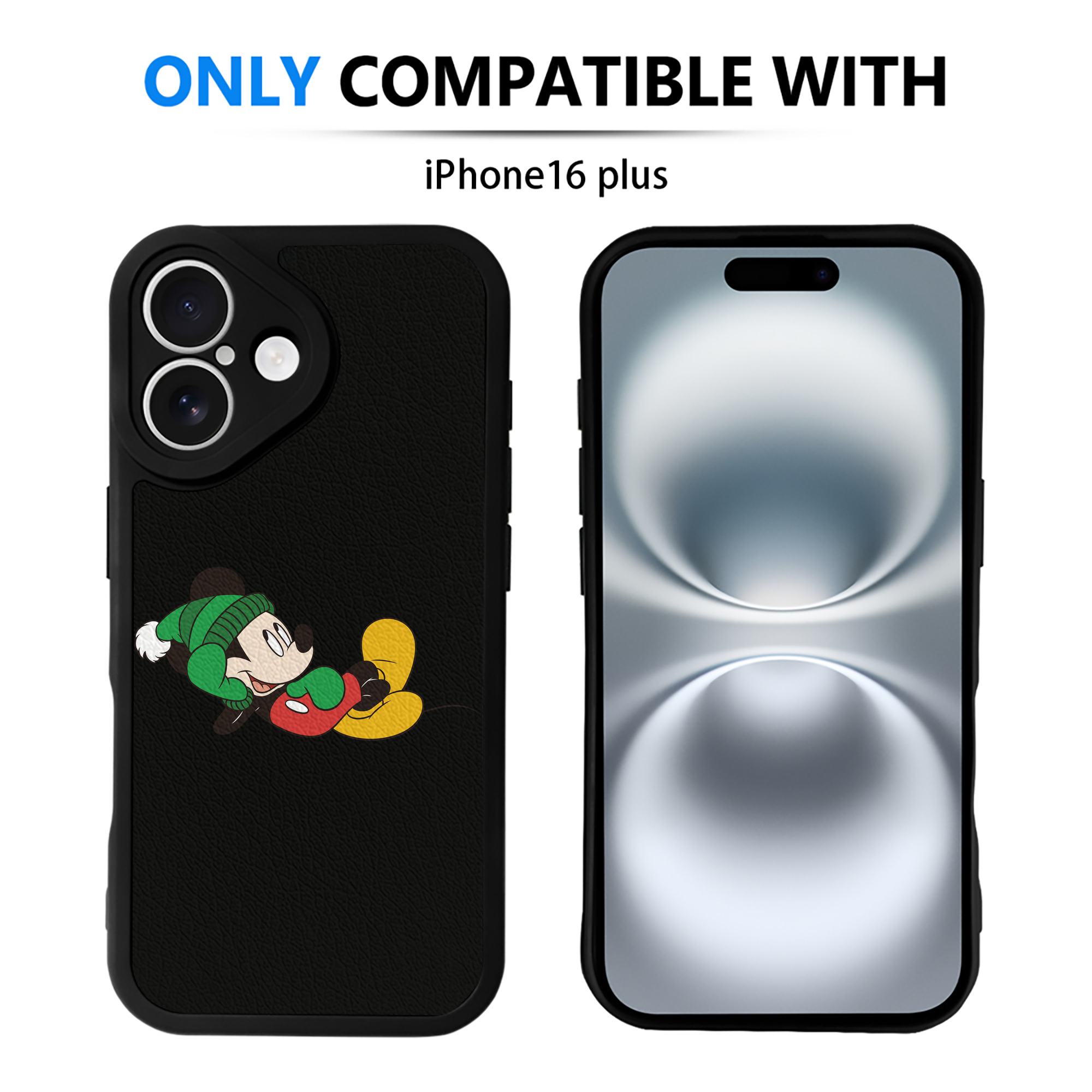 （画像用） ミッキーマウス Mickey Mouse 【iPhone 16シリーズ対応】シリコンスマホケース（レザー調） 材質：シリコン